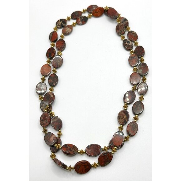 Beautiful Oval Flat Jasper Beaded Necklace 41” - Picture 1 of 5